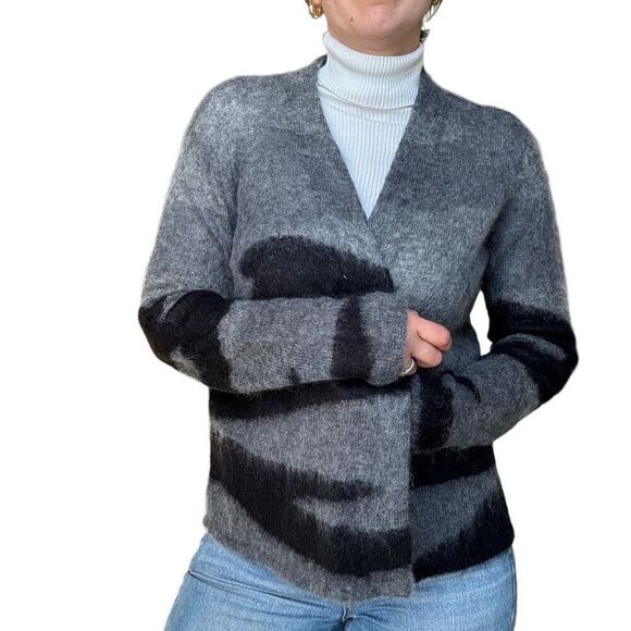 Eileen Fisher Gray Brushed Alpaca Mohair Cardigan Sweater Open Front Size Medium - Picture 4 of 8